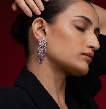 Chandlier Long Tanzanite Eardrops | C. Krishniah Chetty Group of Jewellers