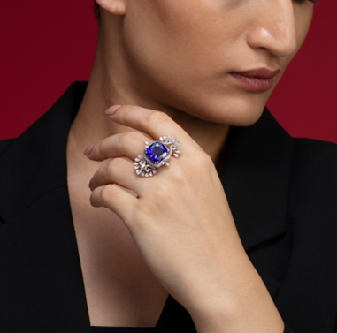 White Gold Ring with Cussion Shapped Tanzanite Diamond | C. Krishniah Chetty Group of Jewellers