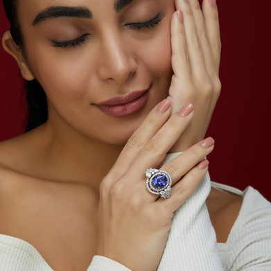 Marquise and Round Diamond with Oval Tanzanite Ring