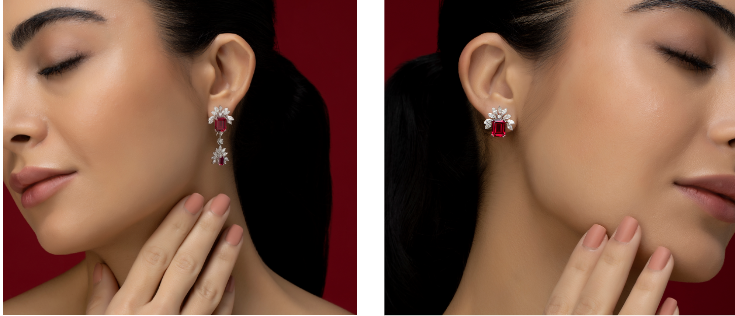 White gold Ruby ear drops with peerless Diamonds | CKC Jewellers Online